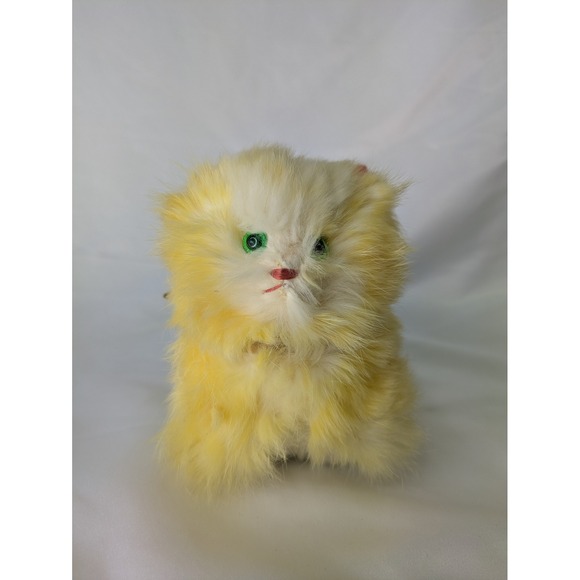 Vintage Yellow Kitten Plush Real Fur Jerry Eisner ?  Green Eyes Pink Ears - Picture 15 of 16